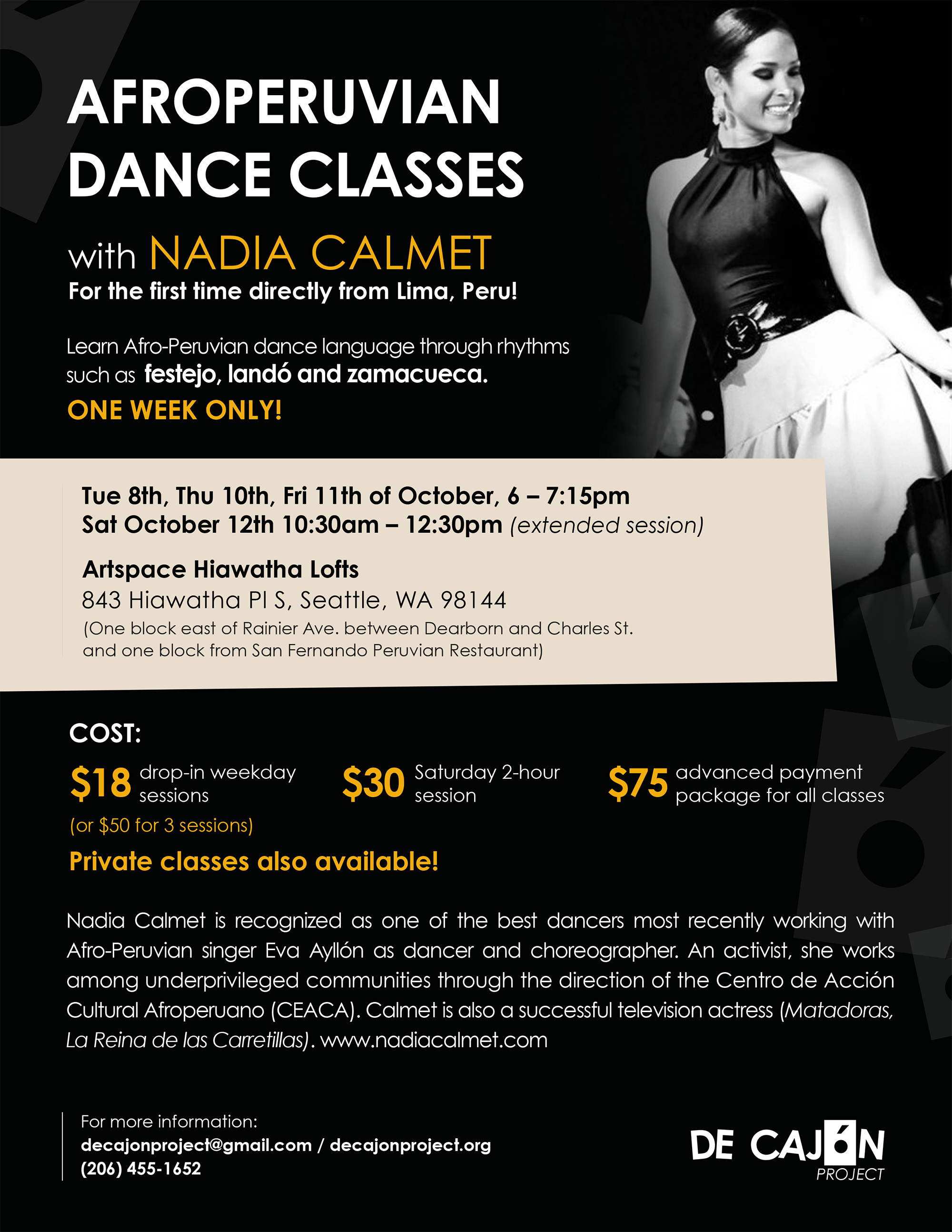 Afro-Peruvian Dance Classes with NADIA CALMET @ Artspace Hiawatha Lofts | Seattle | Washington | United States